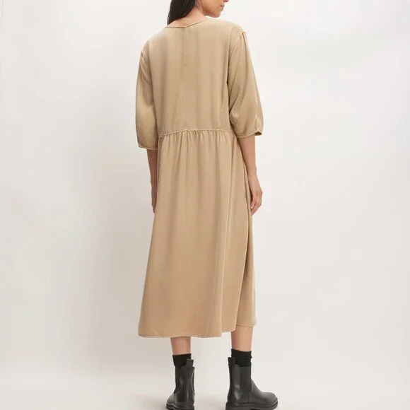 NWOT Everlane The TENCEL™ Puff-Sleeve Dress Tan (Cornstalk) - Size M - Picture 6 of 14